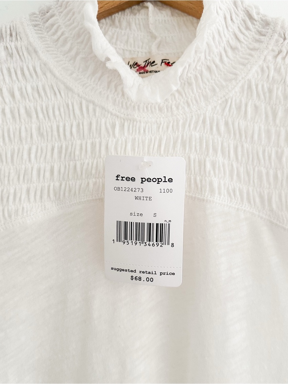 Free People Caroline Top Smocked Mock Neck White Romantic Boho Size Small NWT - Picture 5 of 8